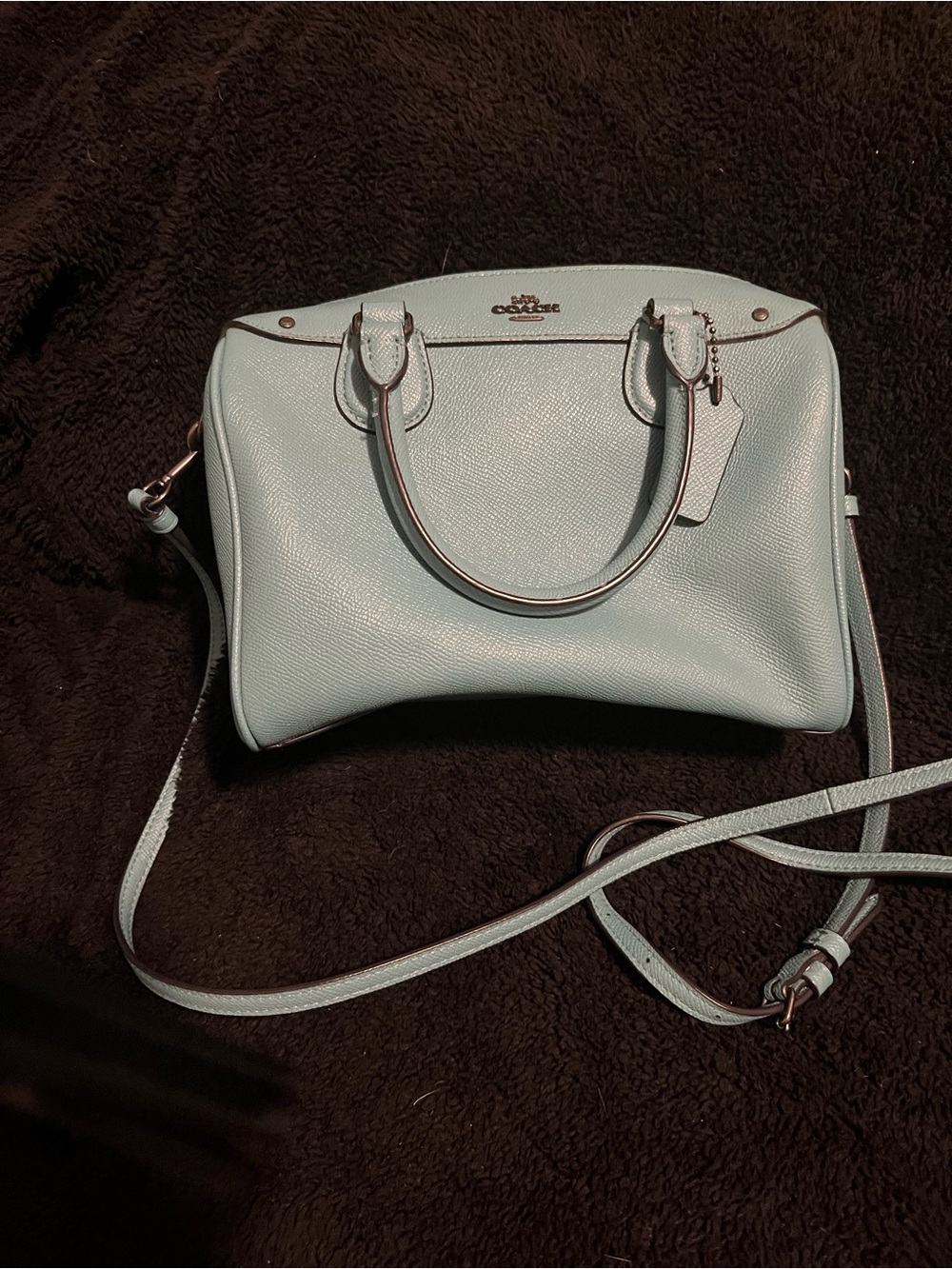 Coach Pebbled Leather Satchel in Teal/Mint